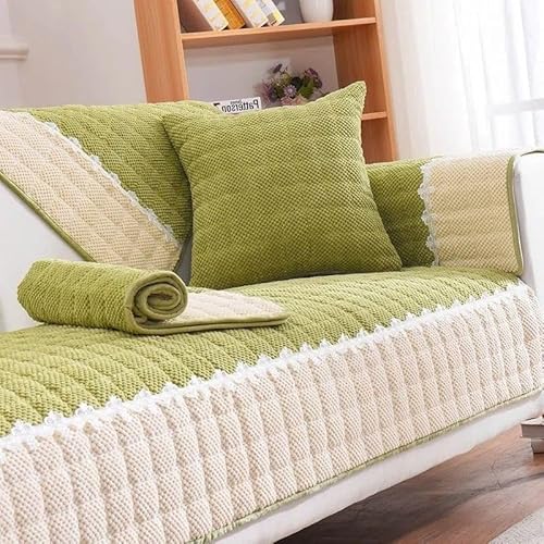 ZYHBBGXFC-XM Luxuriöser Sofabezug aus Kunstfell – Dicker, plüschiger, Rutschfester Sofaschutz, weicher, zotteliger Möbelbezug for Kinder, Haustiere, einfarbig(Green,90 * 70cm/36 * 28in) von ZYHBBGXFC-XM