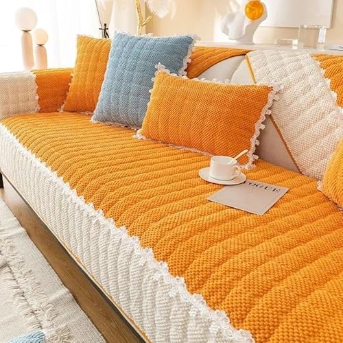 ZYHBBGXFC-XM Luxuriöser Sofabezug aus Kunstfell – Dicker, plüschiger, Rutschfester Sofaschutz, weicher, zotteliger Möbelbezug for Kinder, Haustiere, einfarbig(Orange,90 * 70cm/36 * 28in) von ZYHBBGXFC-XM