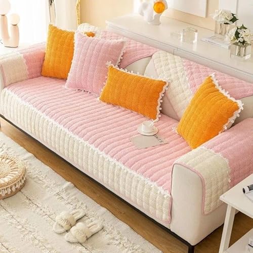 ZYHBBGXFC-XM Luxuriöser Sofabezug aus Kunstfell – Dicker, plüschiger, Rutschfester Sofaschutz, weicher, zotteliger Möbelbezug for Kinder, Haustiere, einfarbig(Pink,70 * 240cm/28 * 94in) von ZYHBBGXFC-XM