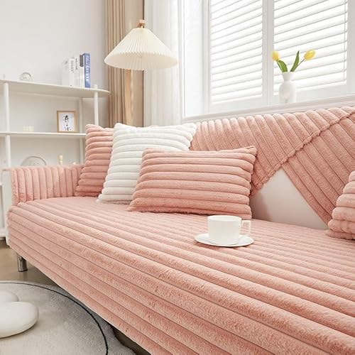ZYHBBGXFC-XM Luxuriöser Sofabezug aus Kunstfell – Dicker, plüschiger, Rutschfester Sofaschutz, weicher, zotteliger Möbelbezug for Kinder, Haustiere, einfarbig(Pink,70 * 240cm/28 * 95in) von ZYHBBGXFC-XM