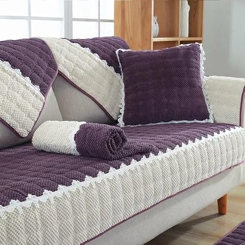 ZYHBBGXFC-XM Luxuriöser Sofabezug aus Kunstfell – Dicker, plüschiger, Rutschfester Sofaschutz, weicher, zotteliger Möbelbezug for Kinder, Haustiere, einfarbig(Purple,90 * 160cm/36 * 63in) von ZYHBBGXFC-XM