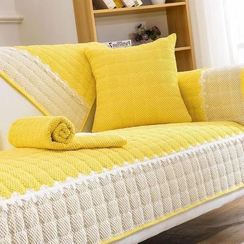 ZYHBBGXFC-XM Luxuriöser Sofabezug aus Kunstfell – Dicker, plüschiger, Rutschfester Sofaschutz, weicher, zotteliger Möbelbezug for Kinder, Haustiere, einfarbig(Yellow,110 * 180cm/43 * 71in) von ZYHBBGXFC-XM