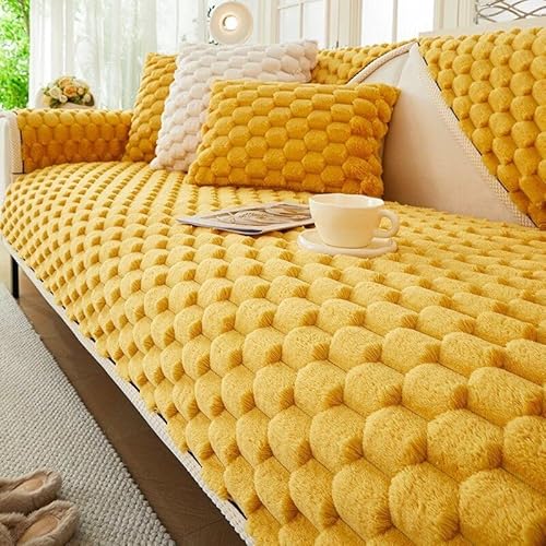 ZYHBBGXFC-XM Luxuriöser Sofabezug aus Kunstfell – Dicker, plüschiger, Rutschfester Sofaschutz, weicher, zotteliger Möbelbezug for Kinder, Haustiere, einfarbig(Yellow,90 * 90cm/36 * 36in) von ZYHBBGXFC-XM