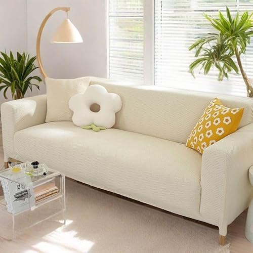 ZYHBBGXFC-XM Luxuriöser Sofabezug aus Samt, Stretch-Möbelschutz for 1–5 Sitzer, einfarbig, Dicker Sofabezug for Wohnzimmer, Bezug for Liegestühle(Beige,4 Seater(235-300cm)) von ZYHBBGXFC-XM