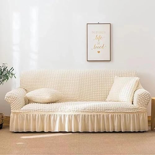 ZYHBBGXFC-XM Luxuriöser Sofabezug aus Samt, Stretch-Möbelschutz for 1–5 Sitzer, einfarbig, Dicker Sofabezug for Wohnzimmer, Bezug for Liegestühle(Beige,5 Seater(305-360cm)) von ZYHBBGXFC-XM
