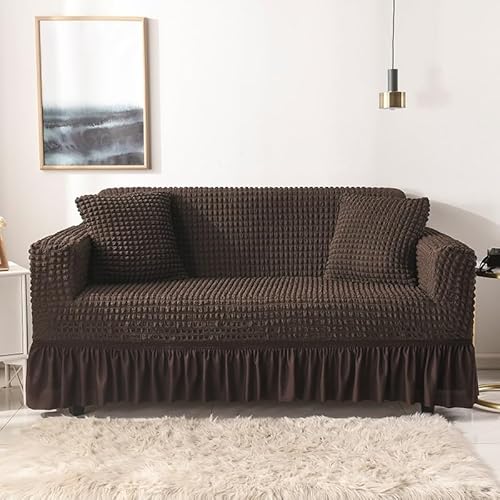 ZYHBBGXFC-XM Luxuriöser Sofabezug aus Samt, Stretch-Möbelschutz for 1–5 Sitzer, einfarbig, Dicker Sofabezug for Wohnzimmer, Bezug for Liegestühle(Brown,3 Seater(190-230cm)) von ZYHBBGXFC-XM