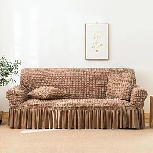 ZYHBBGXFC-XM Luxuriöser Sofabezug aus Samt, Stretch-Möbelschutz for 1–5 Sitzer, einfarbig, Dicker Sofabezug for Wohnzimmer, Bezug for Liegestühle(Brown,4 Seater(235-300cm)) von ZYHBBGXFC-XM