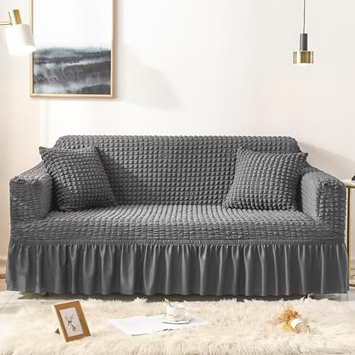 ZYHBBGXFC-XM Luxuriöser Sofabezug aus Samt, Stretch-Möbelschutz for 1–5 Sitzer, einfarbig, Dicker Sofabezug for Wohnzimmer, Bezug for Liegestühle(Gray,2 Seater(145-185cm)) von ZYHBBGXFC-XM