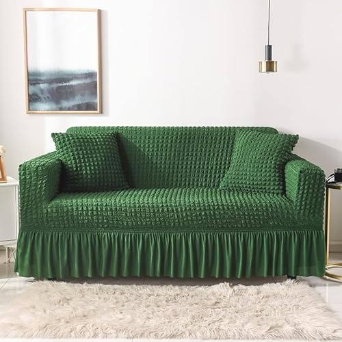 ZYHBBGXFC-XM Luxuriöser Sofabezug aus Samt, Stretch-Möbelschutz for 1–5 Sitzer, einfarbig, Dicker Sofabezug for Wohnzimmer, Bezug for Liegestühle(Green,3 Seater(190-230cm)) von ZYHBBGXFC-XM
