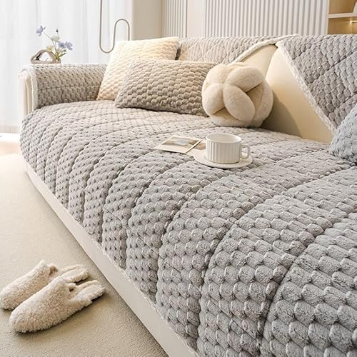 ZYHBBGXFC-XM Premium-Sofabezug aus Plüsch – weicher Kunstfell-Schonbezug, rutschfest, Dicker, zotteliger Möbelschutz for Sofagarnituren, ideal for Kinder und Haustiere(Gray,90 * 210cm/36 * 83in) von ZYHBBGXFC-XM
