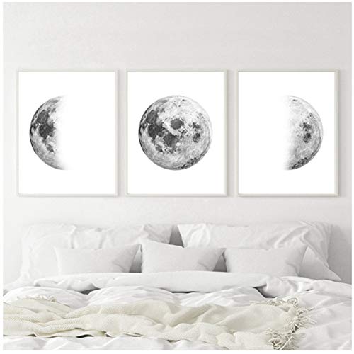 ZYHFBHFBH Leinwand Malerei Mondphasen Drucken Grau Mond Poster Mond Aquarell Kunst Schlafzimmer Wandbild Home Wandkunst Dekor 40x50cm (15.7"x19.7) x3 Kein Rahmen von ZYHFBHFBH