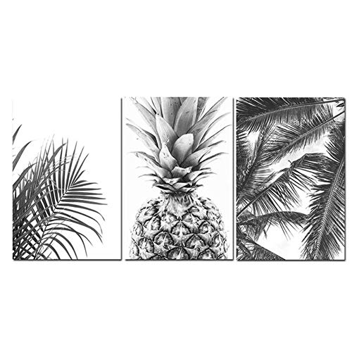 ZYHFBHFBH Leinwand Malerei Nordic Tropical Prints Palme Blätter Wandkunst Ananas Poster Schwarz Weiß Bild für Wohnzimmer 50x70 cm (19,7"x 27,6") x 3 stücke von ZYHFBHFBH