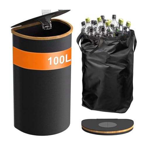ZYHJZ 100-Liter-Flaschenbehälter mit Deckel, großer Sammelbehälter für Pfandflaschen mit tragbarer Tasche, wiederverwendbare Recyclingbehälter zur Aufbewahrung von Plastikflaschen,Black von ZYHJZ
