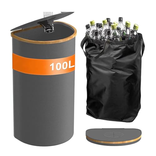 ZYHJZ 100-Liter-Flaschenbehälter mit Deckel, großer Sammelbehälter für Pfandflaschen mit tragbarer Tasche, wiederverwendbare Recyclingbehälter zur Aufbewahrung von Plastikflaschen,Grey ZYHJZ 100-Liter-Flaschenbehälter mit Deckel, großer Sammelbehälter für Pfandflaschen mit tragbarer Tasche, wiederverwendbare Recyclingbehälter zur Aufbewahrung von Plastikflaschen,Grey von ZYHJZ