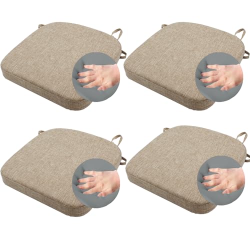 ZYHOONE Stuhlkissen aus Memory-Schaum mit Bändern für Esszimmerstühle, rutschfest, Küchensitzpolster für Esszimmer mit maschinenwaschbarem Bezug, 38,1 x 38,1 x 5,1 cm, Dunkelbeige, 4 Stück von ZYHOONE
