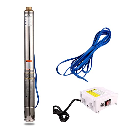 ZYIY 1Hp Tiefbrunnenpumpe 2,5-Zoll-Rohr-Edelstahl-Tauchtiefbrunnenpumpe Max Durchfluss 2.8m³/h Förderhöhe 82m /269ft Tauchpumpe für Brunnen 66Fuß Kabel Brunnenpumpe für industrielle GartenBewässerung von ZYIY