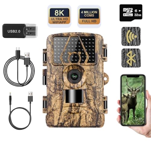 ZYJDGNNY 8K 60MP WiFi Wildlife Camera with Night Vision and 32GB SD Card, Motion Activated IP67 Waterproof 100ft Range 120° Wide Angle, 42pcs Infrared LEDs Without Glow von ZYJDGNNY