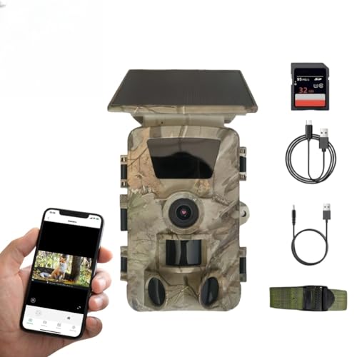 ZYJDGNNY Solar Wildkamera 5K HD 60MP mit Nachtsicht & WLAN-App, 5200mAh Akku + Solar, 0.2s Auslöser, 120° IP67 Wasserdicht, Bewegungsmelder für Outdoor-Tierüberwachung von ZYJDGNNY
