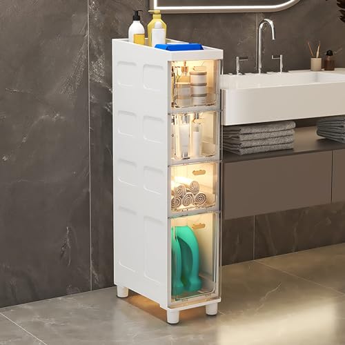 Badezimmerschrank Mit Aufbewahrung Für Toilettenpapier, 7 Und 9 Zoll Breit, Schmaler, Hoher Bodenschrank Mit Durchsichtigen Kunststoffschubladen, Rollen Für (Size:4 Tier,Color:Transparent White -22cm) Badezimmerschrank Mit Aufbewahrung Für Toilettenpapier, 7 Und 9 Zoll Breit, Schmaler, Hoher Bodenschrank Mit Durchsichtigen Kunststoffschubladen, Rollen Für (Size:4 Tier,Color:Transparent White -22cm) von ZYJIX