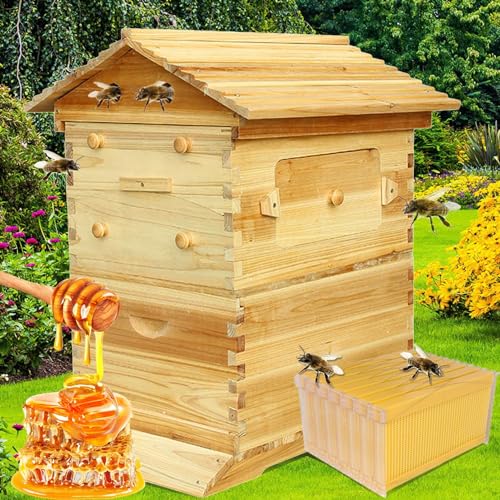 ZYJIX Bienenstock-Set Mit Schlüsselschalter, Sammelt Automatisch Honig Und Reduziert Verunreinigungen Mit 7-teiligem Wasserfestem Sichtfenster Aus Zedernholz In Lebensmittelqualität von ZYJIX