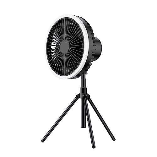 ZYKEJJDDAK 10.000 mAh 3-Gang-Himmelventilator mit Stativ und LED-Licht, 2-in-1-Fernbedienung, Tischventilator, Deckenventilator, Campingzelt von ZYKEJJDDAK