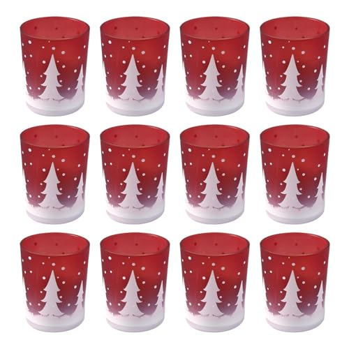ZYKEJJDDAK 12 Stück Weihnachtsbaum Glasbehälter für Duftkerze dekoratives rotes Geschirr Dinnerparty von ZYKEJJDDAK