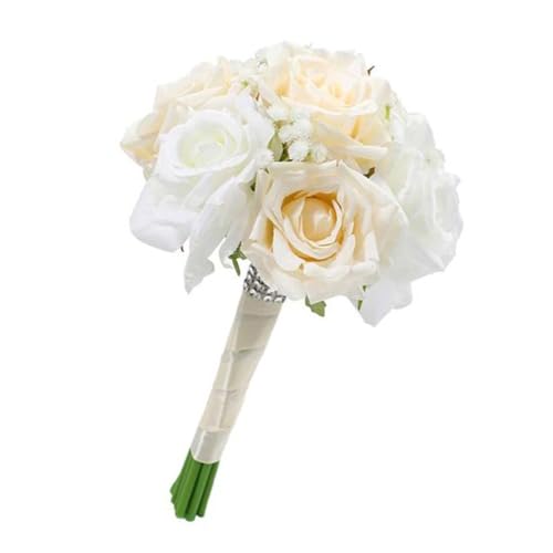 ZYKEJJDDAK Handgefertigter Seidenblumen-Brautstrauß, zartes Handblumen-Arrangement, elegantes Hochzeitsparty-Blumenstrauß von ZYKEJJDDAK