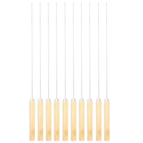 10Pcs Stainless Steel BBQ Skewers | Wooden Handle Roasting Sticks for Meat/Marshmallows/Sausages | Long - Lasting Stainless Skewers for Camping & Outdoor Cooking von ZYLARUM