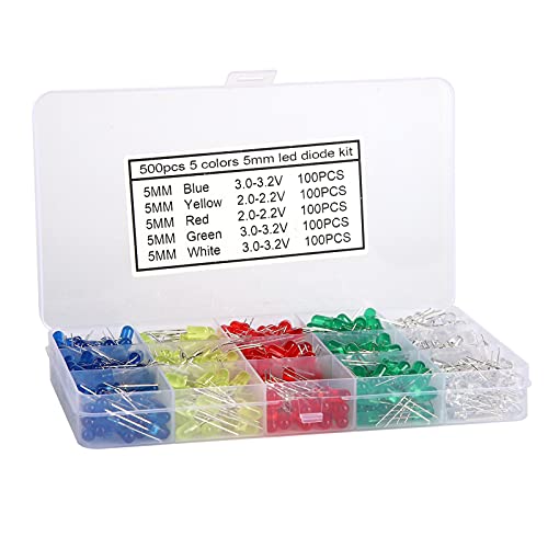 500pcs 5mm LED DioDes Kit | Super helle umweltbewusste Dioden für DIY -Elektronik/Autodekoration/Wissenschaftsprojekte | 5 Farben Effiziente LEDs von ZYLARUM