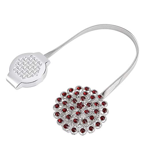 Attractive Curtain Tiebacks - Adjustable Crystal Holdbacks for Window Panes | Strong Grip for Thick Curtains/Sheer Drapes | 15.35 Inch Spring Rope, 6 Colors (Silver red diamonds) von ZYLARUM