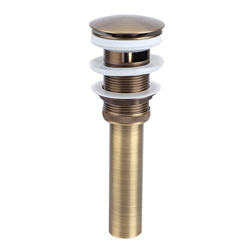 Brass Pop Up Drain Stopper with Overflow | Press Type Bathroom Sink Drain for Vessel Basins | Antique Style Drain Stopper Accessory | Tarnish Tolerant & Easy Install von ZYLARUM