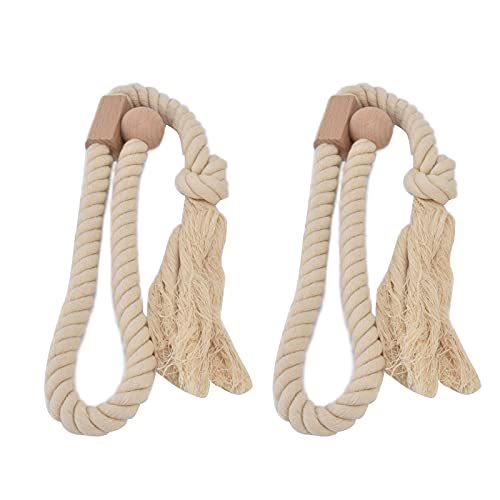 Cotton Curtain Tiebacks 2PCS | Curtain Holdback Ropes with Secure Closure for Living Room/Bedroom/Office | No Drill Beech Wood & Soft Cotton Cord | Easy Adjustable Curtain Tie (Light) von ZYLARUM