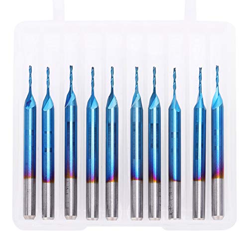 Flat Nase End Mill Cutter 2 - Flöte | 3.175 mm Schaft -Tungstenstahlrouter -Bits | Blaue Beschichtung für Holz/Acryl/PCB | 10pcs gesetzt von ZYLARUM