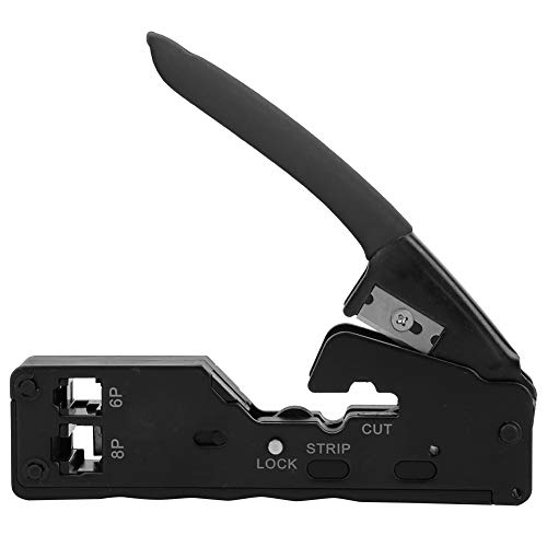 Network Cable Crimper Tool 6P 8P | Multifunctional Crimper Stripper Cutter for RJ45 / RJ11 / RJ12 | Crystal Head Crimping Tool with Comfort Grip | German Style Wire Crimper (Black) von ZYLARUM