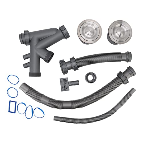 Sink Drain Assembly Kit | Quick Connect Bathroom & Kitchen Sink Drain | Stainless Steel + PP + PVC Material | Flexible Design for Double Wash Basin Sink Drain Assembly Kit | Quick Connect Bathroom & Kitchen Sink Drain | Stainless Steel + PP + PVC Material | Flexible Design for Double Wash Basin von ZYLARUM