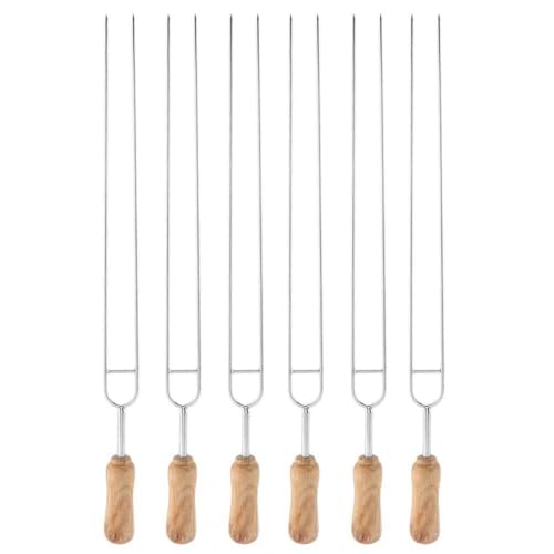 Stainless Steel BBQ Skewers | 6 - Pack U - Shaped Forks with Wooden Handle | High - Temp Grill Needles for Chicken Wings/Sausages/Kebabs | Camping & Outdoor Cooking Accessories von ZYLARUM