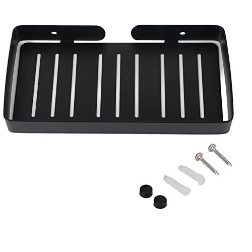 Stainless Steel Soap Holder Wall Mount | 304 Oxidation - proof Soap Container Rack with Drain Holes | Shower Bathroom Kitchen Organizer with 2 Hooks for Towels/Sponges/Brushes (Black) von ZYLARUM