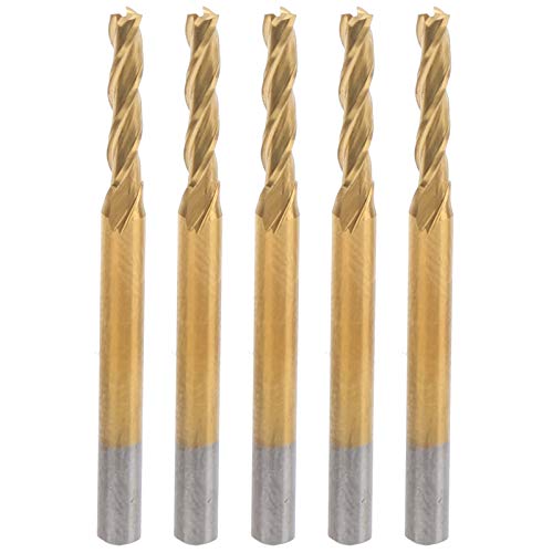 Tungsten Steel End Mills 5Pcs | 3 - Flute Ti - Plated CNC Milling Cutter | 3.175x2.5x12x40 for Engraving/Drilling/Woodworking | Compatible for CNC Router Machines Tungsten Steel End Mills 5Pcs | 3 - Flute Ti - Plated CNC Milling Cutter | 3.175x2.5x12x40 for Engraving/Drilling/Woodworking | Compatible for CNC Router Machines von ZYLARUM