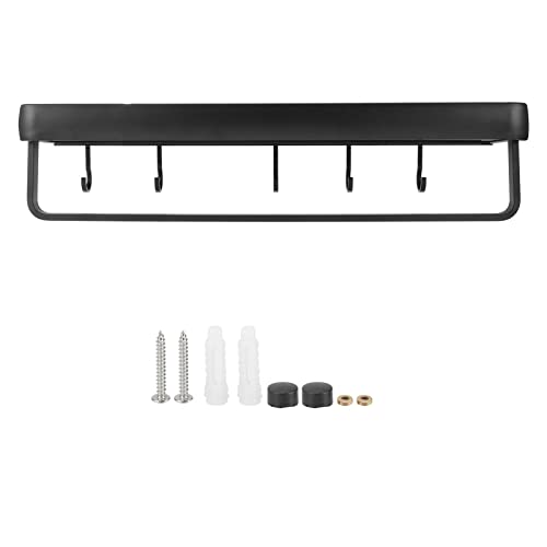 ZYLARUM 50cm Wall Mounted Shelf | Space Aluminum Storage Rack for Kitchen/Bathroom/Office | Multi - Purpose Organizer with Bottle Holder & Towel Bar (Single Layer with Rod with 5 Hooks) von ZYLARUM