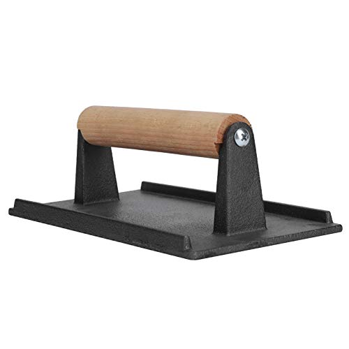 ZYLARUM Cast Iron Grill Press | Steak & Bacon Weight Press for BBQ/Griddle | Wood Handle with Grease Grooves | Nutritious Cooking & Even Seasoning von ZYLARUM
