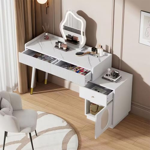 ZYLDDS Coiffeuse Avec Miroir à LED Réglable et Plateau Extensible,Coiffeuse en Bois Avec Rangement - 3 Tiroirs,Pour Dressing Chambre,Appartement((Tabouret Non Inclus) von ZYLDDS