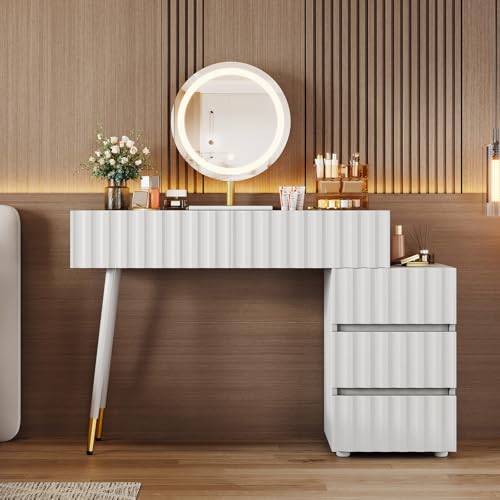ZYLDDS Schminktisch mit Schubladen, Schminktisch-Set mit beweglicher Kommode mit 3 Schubladen, moderner Schminktisch (nur in Weiß und nur in der Kommode) von ZYLDDS