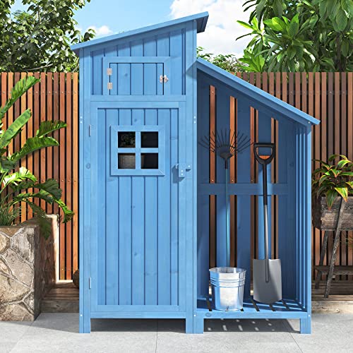 Gartenschrank Geräteschuppen Werkzeugschrank Outdoor-Schrank Gartenbox mit PVC Dach， aus Holz wasserfest， Grün 118.5 x 54.3 x 173 cm (Blau) von ZYLOYAL10