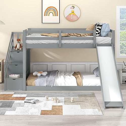 ZYLOYAL10 Kinderbett Baumhaus mit Speicherung und Rausfallschutz 90 x 200 cm, Hochbett für Kinder– 2X Lattenrost (Grau) von ZYLOYAL10