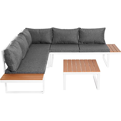 ZYLOYAL10 Gartenlounge-Set，Gartenmöbel， Loungegruppe, Liegestuhl, L-Bank, mit Tischlein, mit Kissen, Metall, Leinen (weiß) von ZYLOYAL10