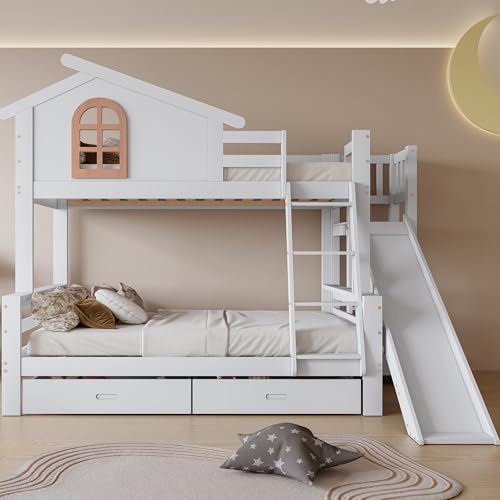 ZYLOYAL10 Kinderbett Baumhaus mit Speicherung und Rausfallschutz 90x200cm & 120x200cm, Hochbett für Kinder mit charakteristischen Fenstern und vierstufiger Kipptreppe Mutterbett von ZYLOYAL10