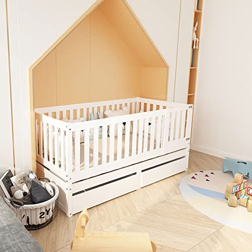 ZYLOYAL10 Kinderbett mit Vollabtrennung 90 x 200cm Mehrzweckbettrahmen umbaubar in Zwei getrennte Betten (Weiß - A) von ZYLOYAL10