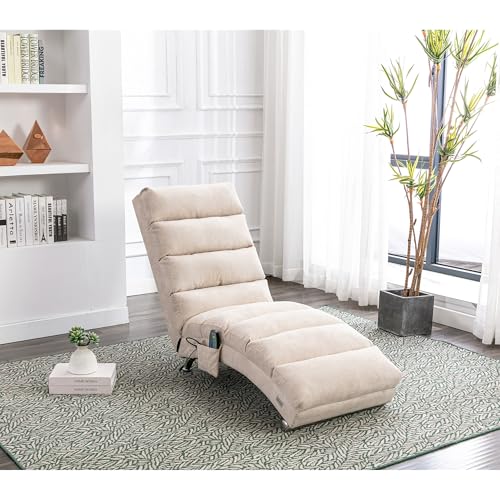 ZYLOYAL10 Leinen Massage Chaise Lounge Indoor mit F-e-r-n-b-e-d-i-e-n-u-n-g, Ergonomische Massage Long Lounger mit 5 Modi für Büro, Wohnzimmer, Schlafzimmer (Beigefarben) von ZYLOYAL10
