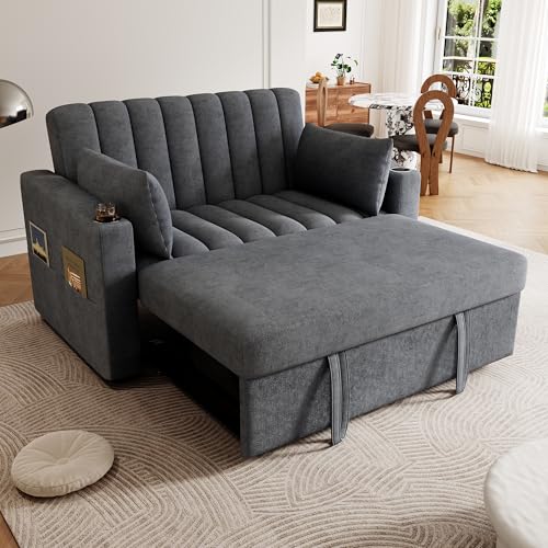 ZYLOYAL10 Modernes Multifunktionssofa, Schlafsofa, Schlafcouch mit Schlaffunktion, Doppelsofa mit Verstellbarer Rückenlehne, mit Getränkehalter und Kissen, geeignet für Wohnzimmer (Grau) von ZYLOYAL10