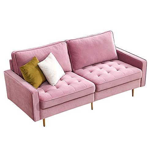 ZYLOYAL10 Modernes Sofa aus Samtstoff, 2-Sitzer 177cm Polstersofa mit Armlehnen, Modernes Samtstoff Sofa, Leicht Aufzubauen, Stabil und Pflegeleicht, Verwendung In Kleinen Wohnungen (Samt, Rosa) von ZYLOYAL10